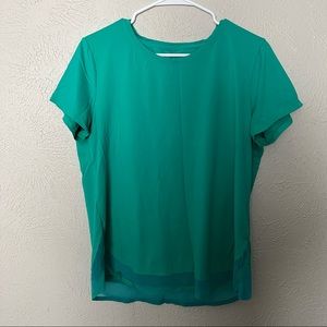 Athleta Cadence Tee Short Sleeve Green Mesh Trim